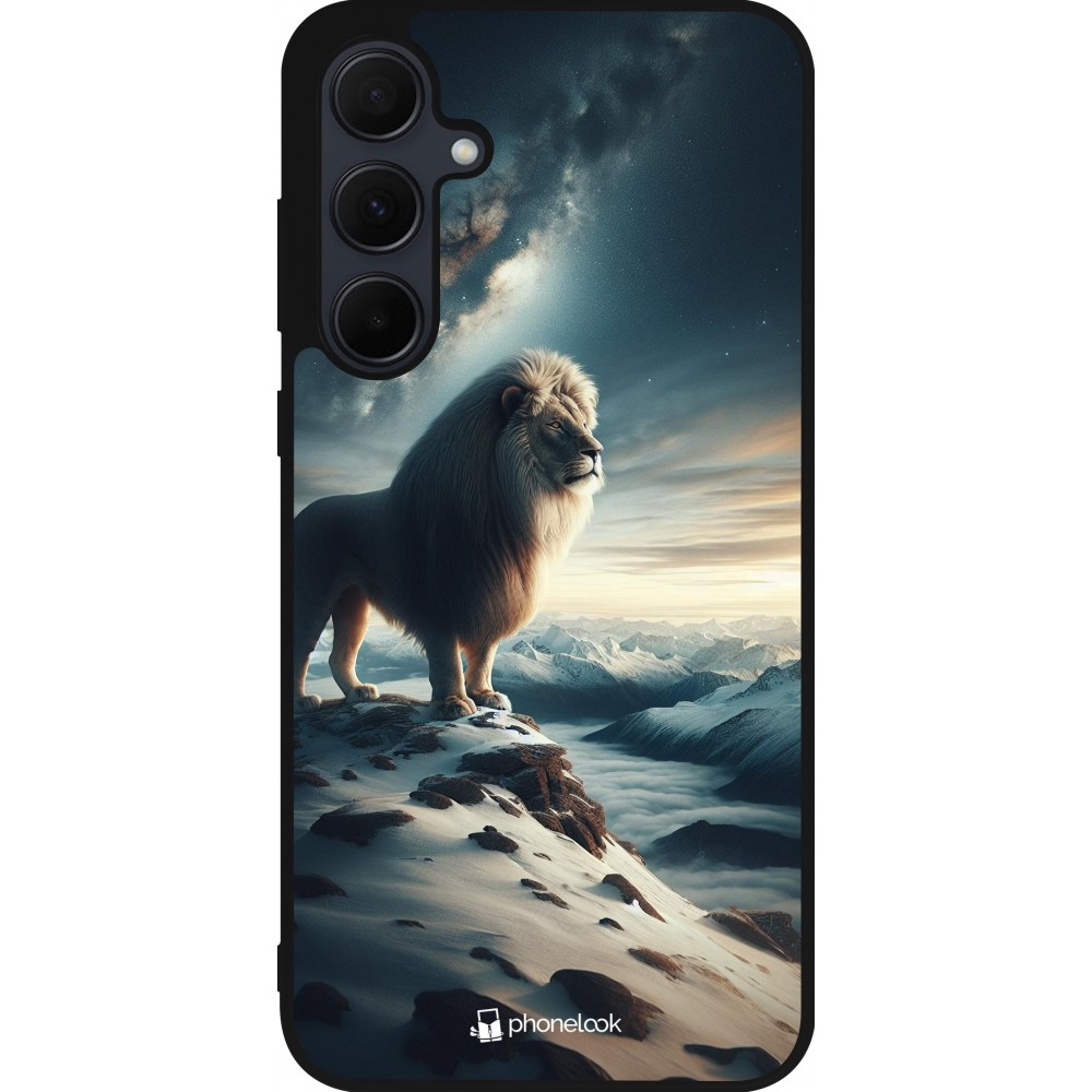 Coque Samsung Galaxy A56 - Silicone rigide noir Le lion blanc
