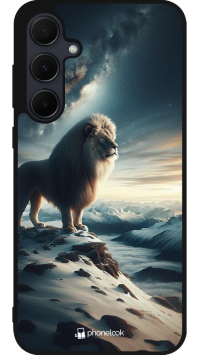 Coque Samsung Galaxy A56 - Silicone rigide noir Le lion blanc