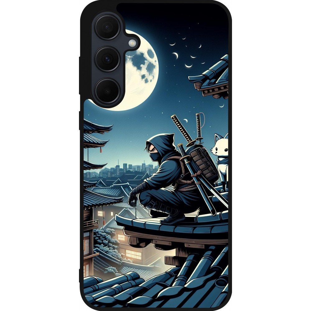 Coque Samsung Galaxy A56 - Silicone rigide noir Ninja sous la lune