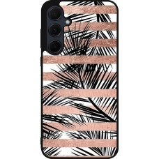Coque Samsung Galaxy A56 - Silicone rigide noir Palm trees gold stripes