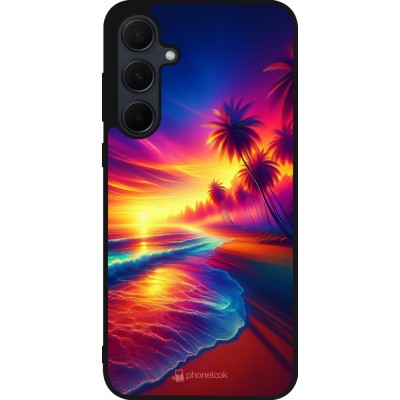 Coque Samsung Galaxy A56 - Silicone rigide noir Plage coucher soleil flashy