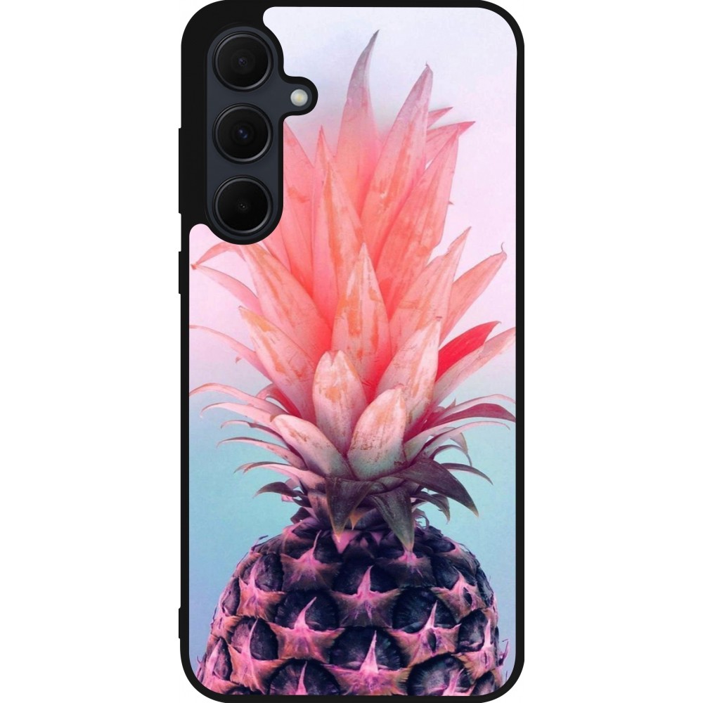 Samsung Galaxy A56 Case Hülle - Silikon schwarz Purple Pink Pineapple