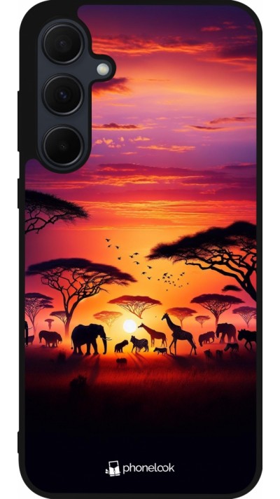 Samsung Galaxy A56 Case Hülle - Silikon schwarz Safari Sonnenuntergang Wildtiere