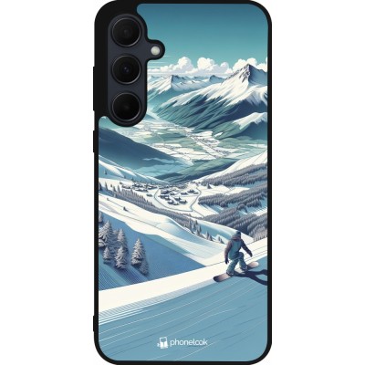 Coque Samsung Galaxy A56 - Silicone rigide noir Snowboarder Montagne