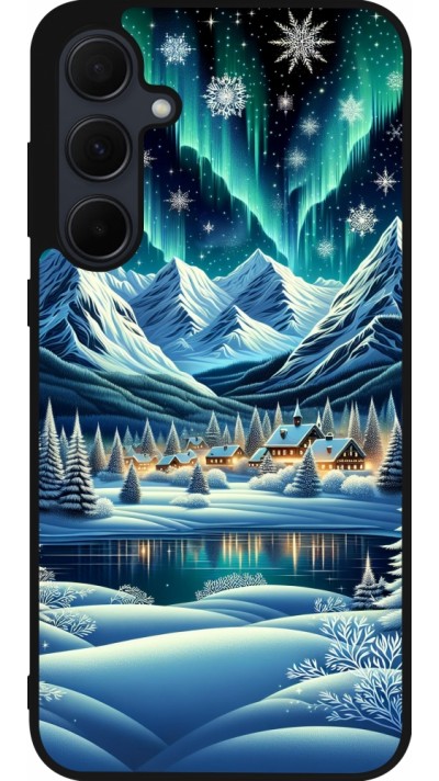 Samsung Galaxy A56 Case Hülle - Silikon schwarz Verschneites Bergdorf am See in der Nacht