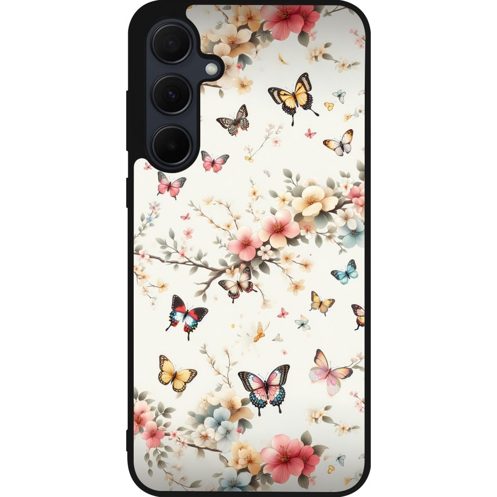 Coque Samsung Galaxy A56 - Silicone rigide noir Spring 25 Papillons Légers