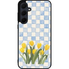 Coque Samsung Galaxy A56 - Silicone rigide noir Blue vichy tulips 2026