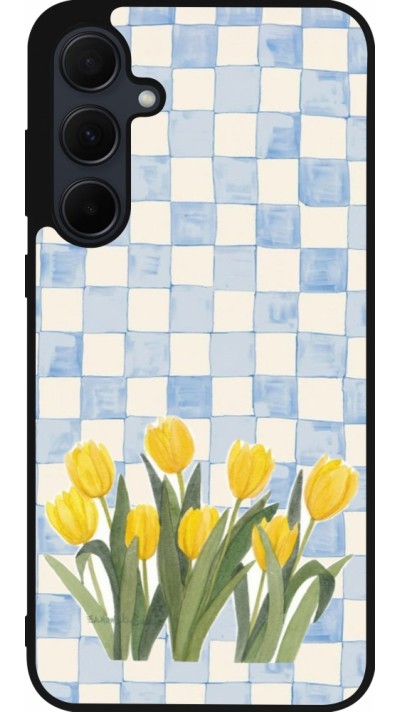 Coque Samsung Galaxy A56 - Silicone rigide noir Blue vichy tulips 2026