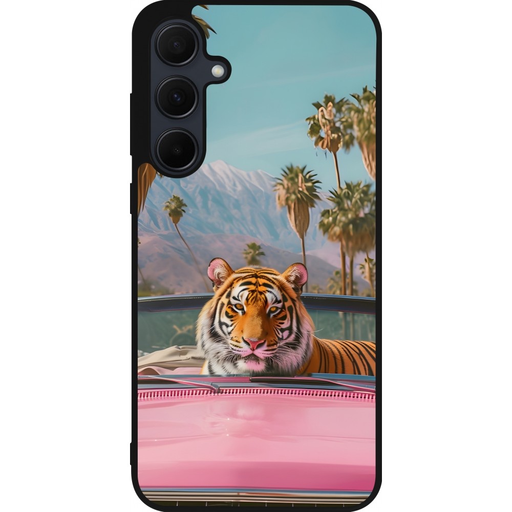 Samsung Galaxy A56 Case Hülle - Silikon schwarz Tiger Auto rosa