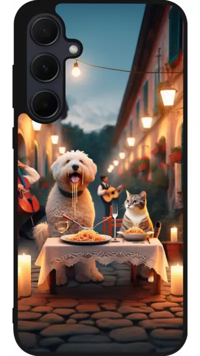 Coque Samsung Galaxy A56 - Silicone rigide noir Valentine 2024 Dog & Cat Candlelight