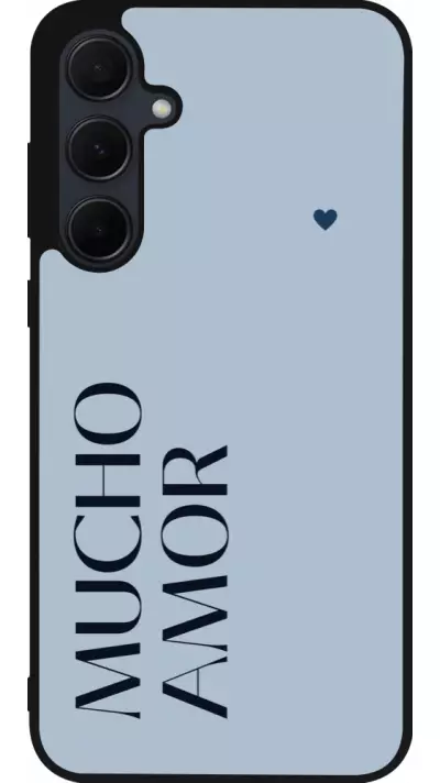 Coque Samsung Galaxy A56 - Silicone rigide noir Valentine 2024 mucho amor azul