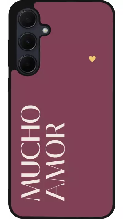 Coque Samsung Galaxy A56 - Silicone rigide noir Valentine 2024 mucho amor rosado