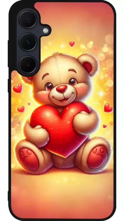Coque Samsung Galaxy A56 - Silicone rigide noir Valentine 2024 Teddy love