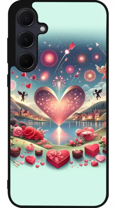 Coque Samsung Galaxy A56 - Silicone rigide noir Valentine 2025 Chic