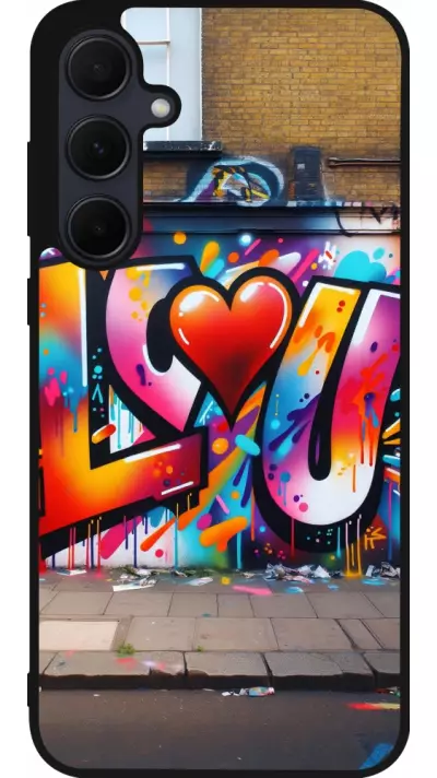 Coque Samsung Galaxy A56 - Silicone rigide noir Valentine 2025 Love U Tag