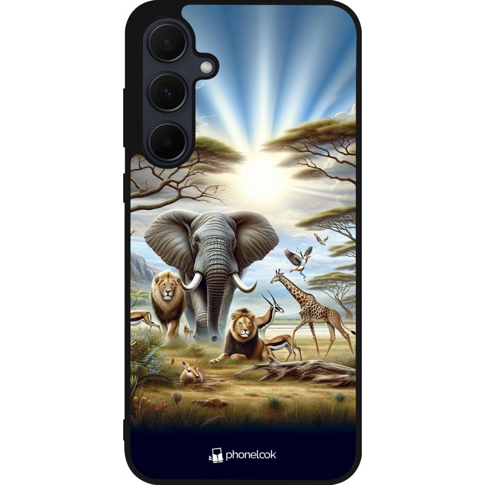 Coque Samsung Galaxy A56 - Silicone rigide noir Vie sauvage africaine