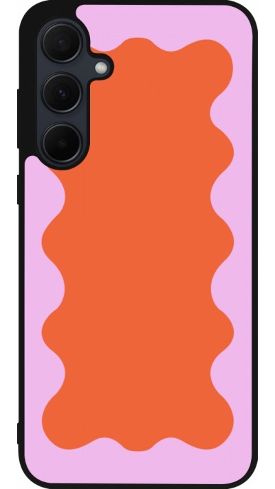 Coque Samsung Galaxy A56 - Silicone rigide noir Wavy Rectangle Orange Pink
