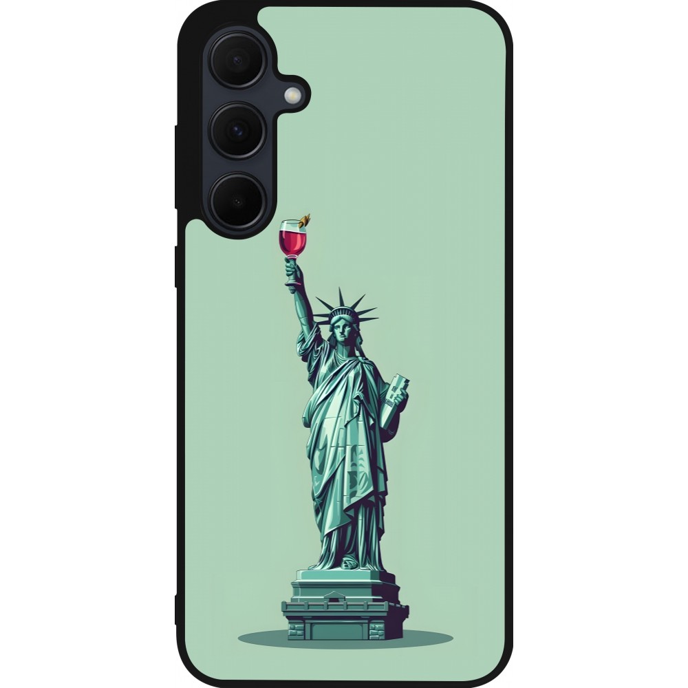 Samsung Galaxy A56 Case Hülle - Silikon schwarz Freiheitsstatue mit einem Glas Wein