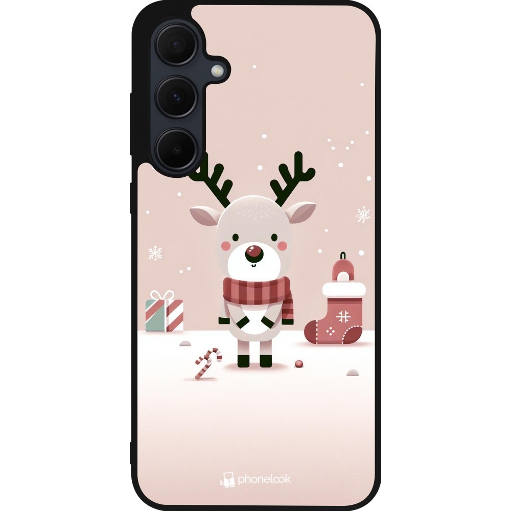 Coque Samsung Galaxy A56 - Silicone rigide noir Noël 2023 Choupinette Renne