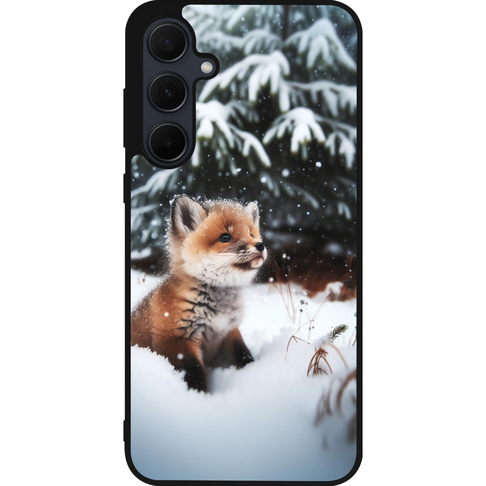 Coque Samsung Galaxy A56 - Silicone rigide noir Noël 2023 Renardeau sapin