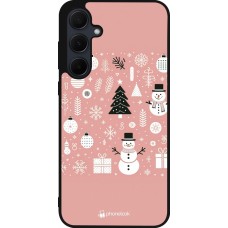 Coque Samsung Galaxy A56 - Silicone rigide noir Noël 2024 Rose Snowman Christmas