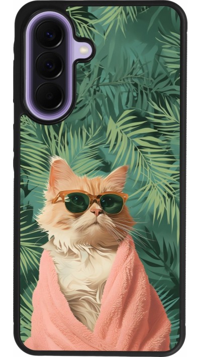 Samsung Galaxy A57 5G Case Hülle - Silikon schwarz Cat Summer Palms