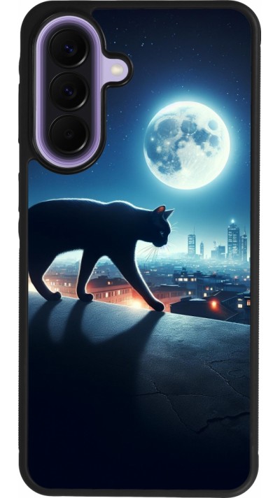 Samsung Galaxy A57 5G Case Hülle - Silikon schwarz Schwarze Katze unter dem Vollmond