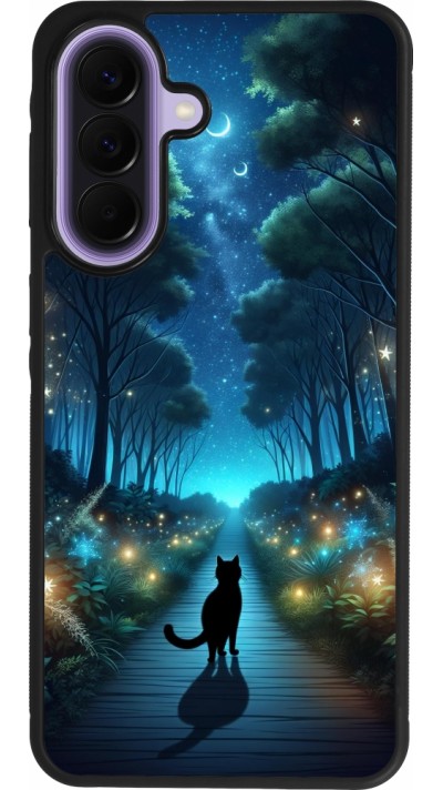 Samsung Galaxy A57 5G Case Hülle - Silikon schwarz Schwarze Katze Spaziergang