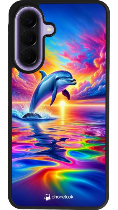 Samsung Galaxy A57 5G Case Hülle - Silikon schwarz Glücklicher Regenbogen-Delfin
