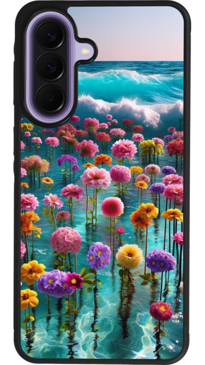 Samsung Galaxy A57 5G Case Hülle - Silikon schwarz Blumenmeer Wellen