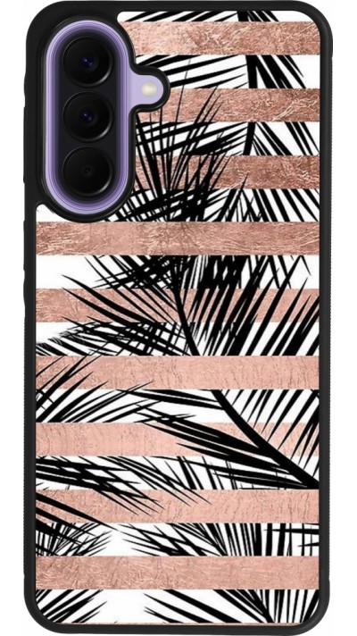 Coque Samsung Galaxy A57 5G - Silicone rigide noir Palm trees gold stripes