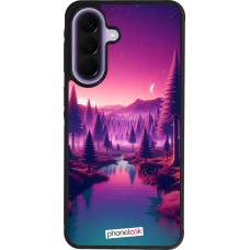 Coque Samsung Galaxy A57 5G - Silicone rigide noir Paysage Violet-Rose