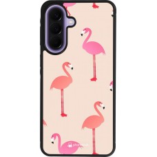 Samsung Galaxy A57 5G Case Hülle - Silikon schwarz Pink Flamingos Pattern