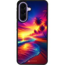 Coque Samsung Galaxy A57 5G - Silicone rigide noir Plage coucher soleil flashy