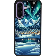Samsung Galaxy A57 5G Case Hülle - Silikon schwarz Verschneites Bergdorf am See in der Nacht