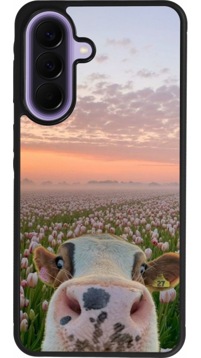 Samsung Galaxy A57 5G Case Hülle - Silikon schwarz Cow with tulips Spring 2026
