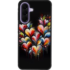Coque Samsung Galaxy A57 5G - Silicone rigide noir Valentine 2024 Coeur Noir Abstrait