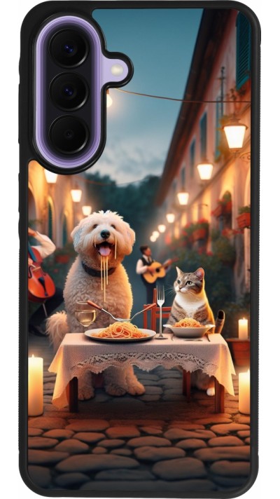 Coque Samsung Galaxy A57 5G - Silicone rigide noir Valentine 2024 Dog & Cat Candlelight
