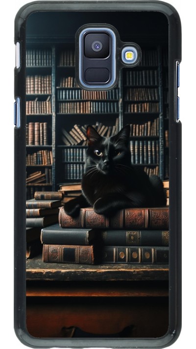 Samsung Galaxy A6 Case Hülle - Katze Bücher dunkel