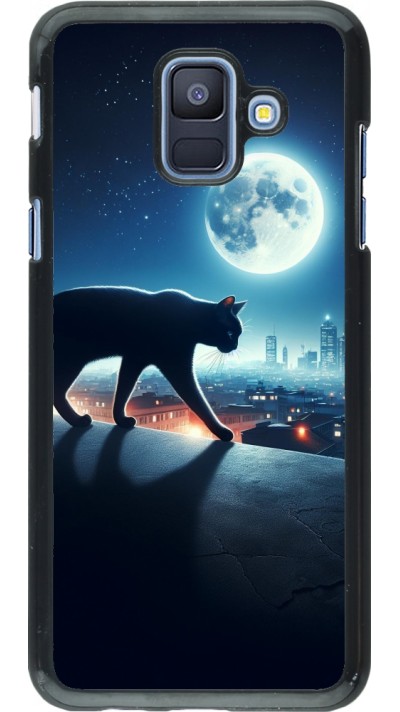 Coque Samsung Galaxy A6 - Chat noir sous la pleine lune
