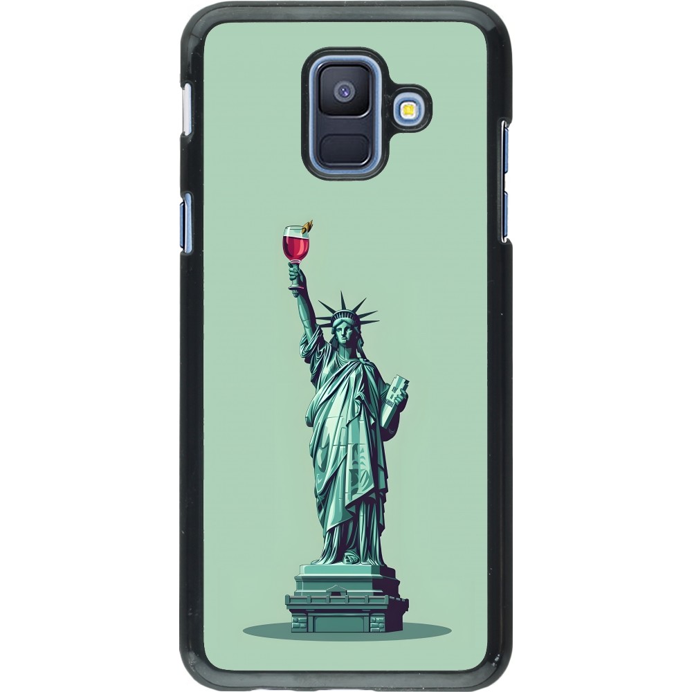 Samsung Galaxy A6 Case Hülle - Freiheitsstatue mit einem Glas Wein