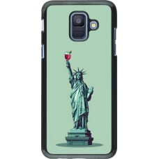 Samsung Galaxy A6 Case Hülle - Freiheitsstatue mit einem Glas Wein