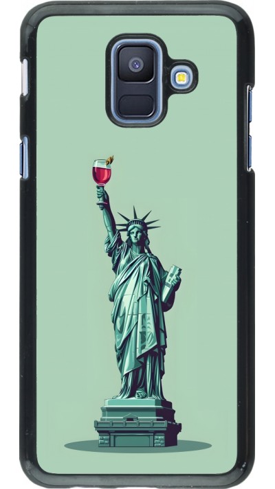 Coque Samsung Galaxy A6 - Wine Statue de la liberté avec un verre de vin