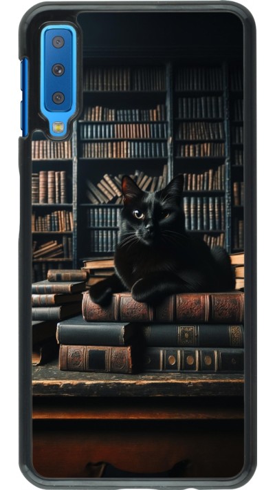 Samsung Galaxy A7 Case Hülle - Katze Bücher dunkel