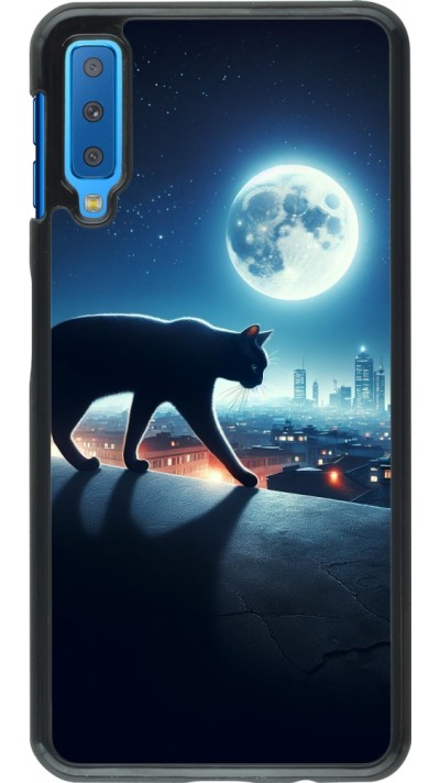 Coque Samsung Galaxy A7 - Chat noir sous la pleine lune