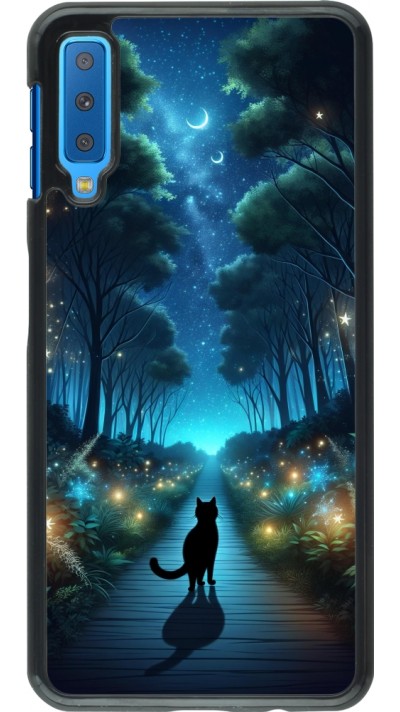 Coque Samsung Galaxy A7 - Chat noir promenade