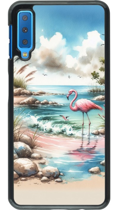 Samsung Galaxy A7 Case Hülle - Flamingo Aquarell