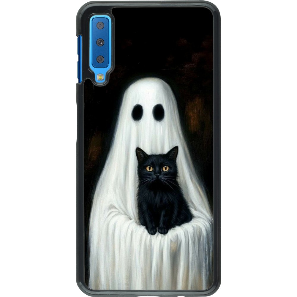 Samsung Galaxy A7 Case Hülle - Halloween 2025 Ghost with black cat