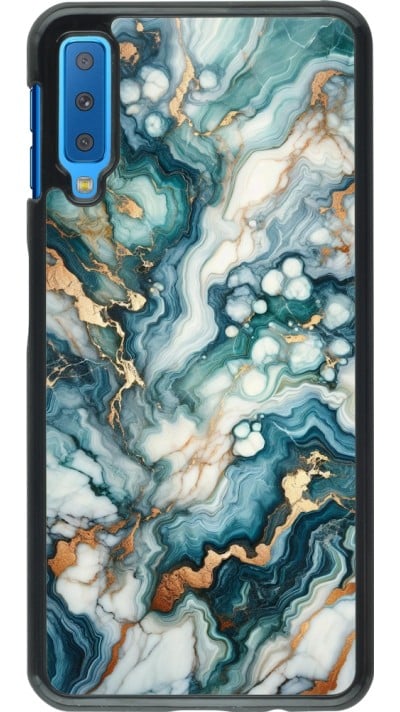 Samsung Galaxy A7 Case Hülle - Grüner Blauer Goldener Marmor