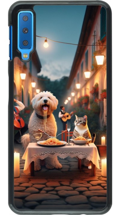 Samsung Galaxy A7 Case Hülle - Valentin 2024 Hund & Katze Kerzenlicht